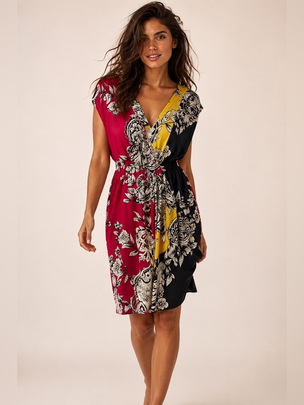 Yoana Baraschi V Neck Dress Boho Patchwork Print Art Resort Bold Summer Spring 8